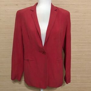 Chic Brick Red Silk Linen Blend One Button Blazer with Shoulder Pads Size 10